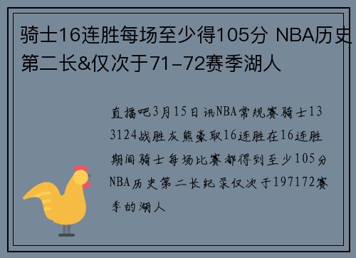 骑士16连胜每场至少得105分 NBA历史第二长&仅次于71-72赛季湖人